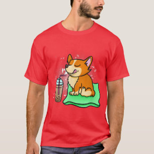 Camiseta Corgi gracioso que bebe Boba Tea Bubble Tea Dog Lo