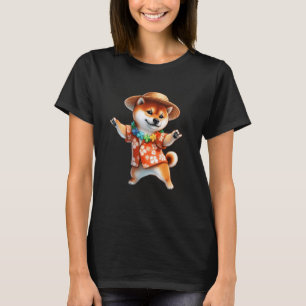Camiseta Corgi Hawaiano Bailando con Flores Tropicales Perr
