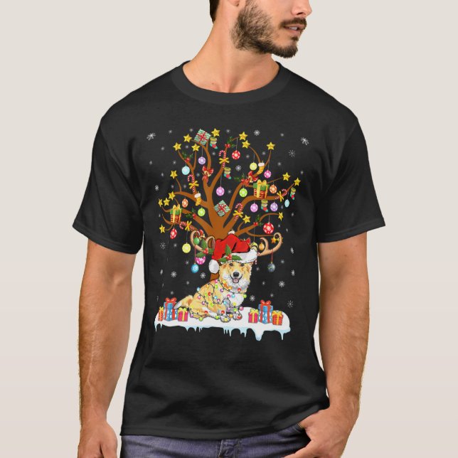 Camiseta Corgi Iluminación de árbol de Navidad Corgi Árbol  (Anverso)