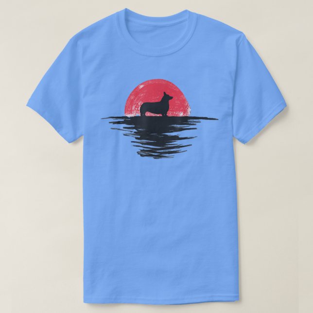 Camiseta Corgi japonés atardecer retro perro rojo (Diseño del anverso)
