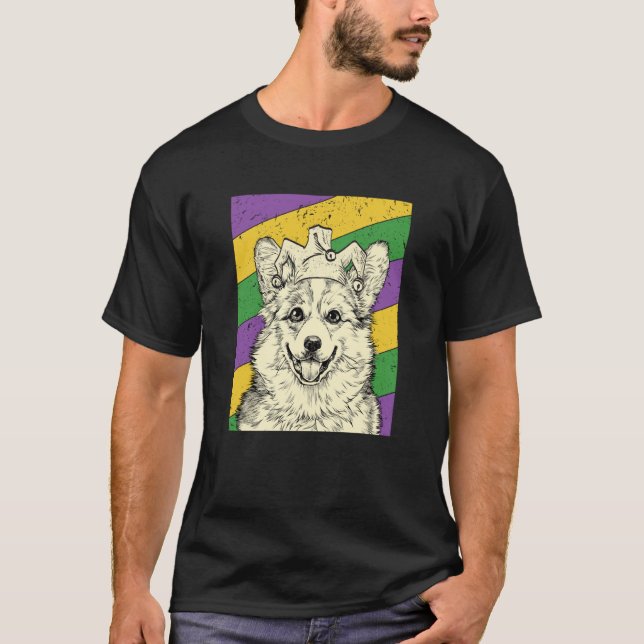 Camiseta Corgi Jester Mardi Gras Dog Mom or Dad (Anverso)