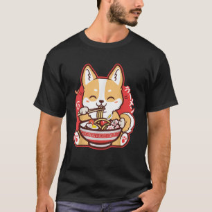 Camiseta Corgi Kawaii Comiendo Ramen Anime Japonés Lindo Pe