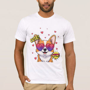 Camiseta Corgi lindo con gafas de sol en forma de corazón A