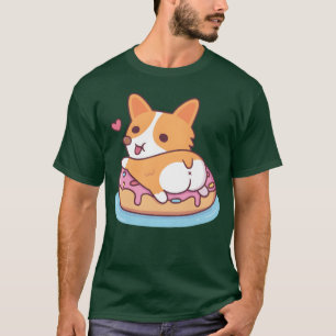 Camiseta Corgi lindo mostrando trasero en flotador de dona 