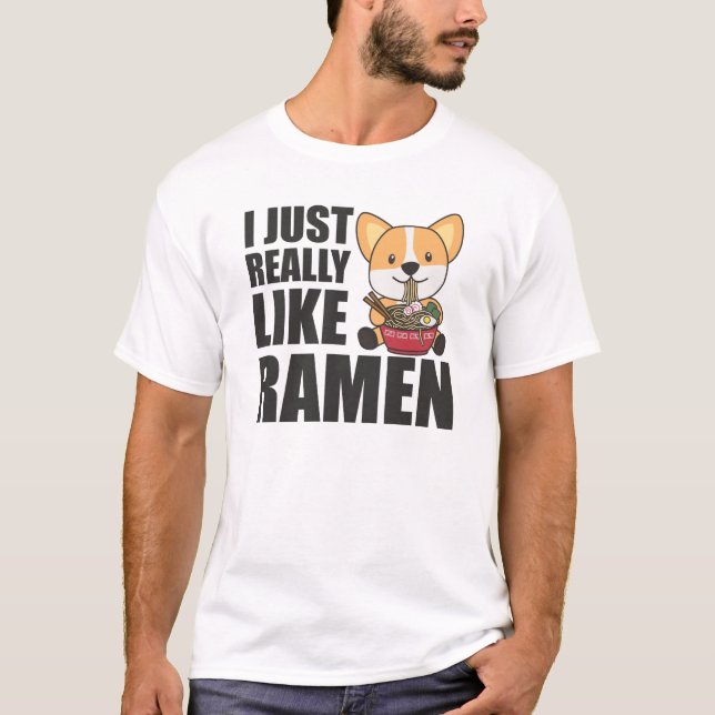 Camiseta Corgi Me Gusta Realmente Ramen Sweet Kawaii Noodle (Anverso)