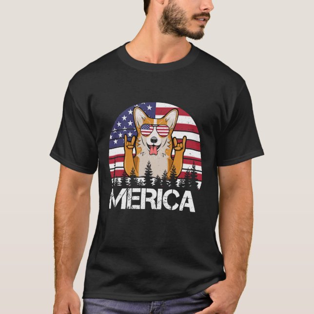 Camiseta Corgi Merica 4 de julio Perro Shirt curioso patrió (Anverso)