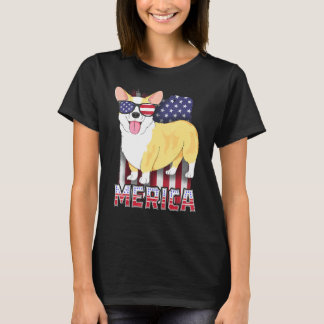 Camiseta Corgi Merica Para Niños Niños Bandera Estadouniden