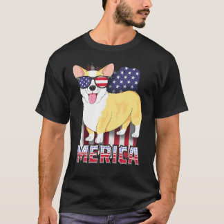 Camiseta Corgi Merica Para Niños Niños Bandera Estadouniden