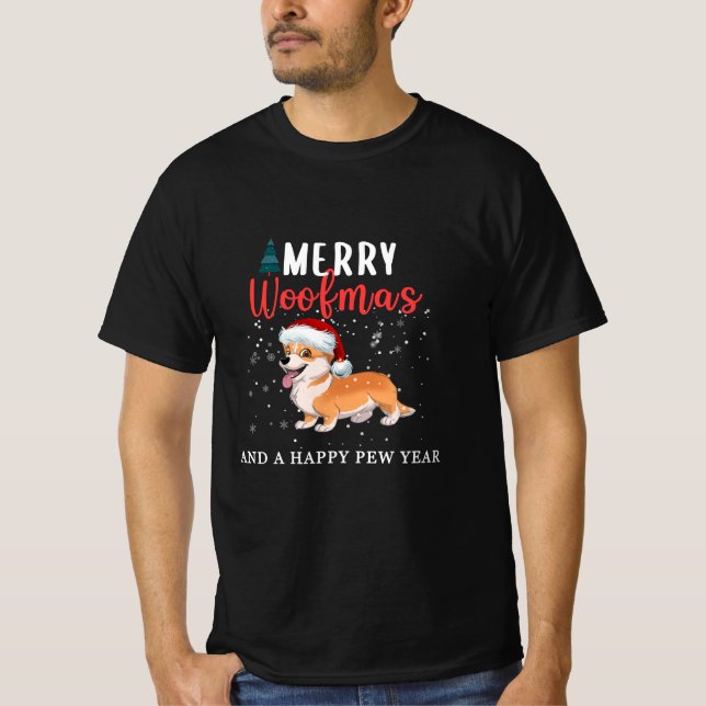 Camiseta Corgi Merry Woofmas Y Un Regalo Feliz Año Paw (Anverso)