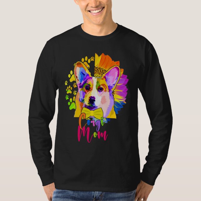 Camiseta Corgi Mom Cute Colourful Dog Sunflower  Mother's D (Anverso)