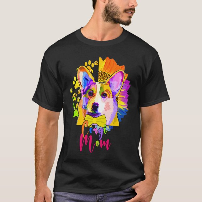 Camiseta Corgi Mom Cute Colourful Dog Sunflower  Mother's D (Anverso)