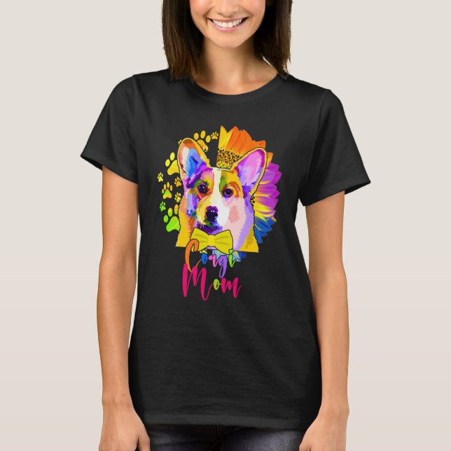 Camiseta Corgi Mom Cute Colourful Dog Sunflower  Mother's D (Anverso)