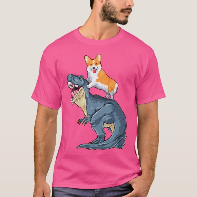 Camiseta Corgi Montando Dinosaurio T Rex Perro Funny Espaci (Anverso)