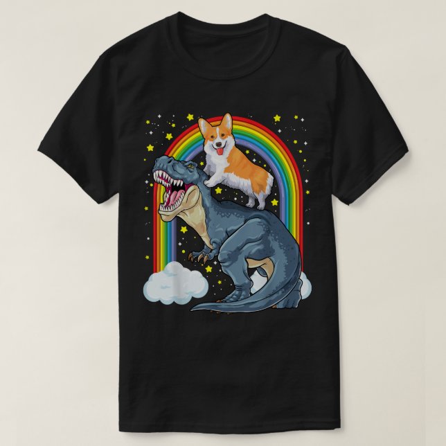 Camiseta Corgi Montando Dinosaurio T Rex Perro Funny Espaci (Diseño del anverso)