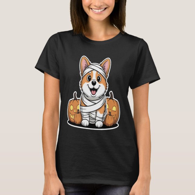 Camiseta Corgi Mummy Halloween Pumpkins Dog (Anverso)