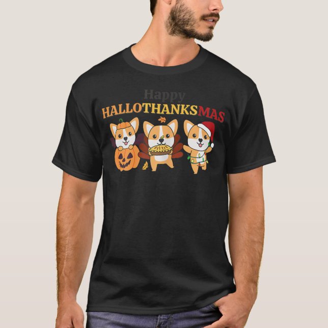 Camiseta Corgi Navidad Halloween Feliz (Anverso)