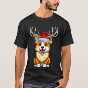 Camiseta Corgi Navidad Reno Sombrero Santa Navidad