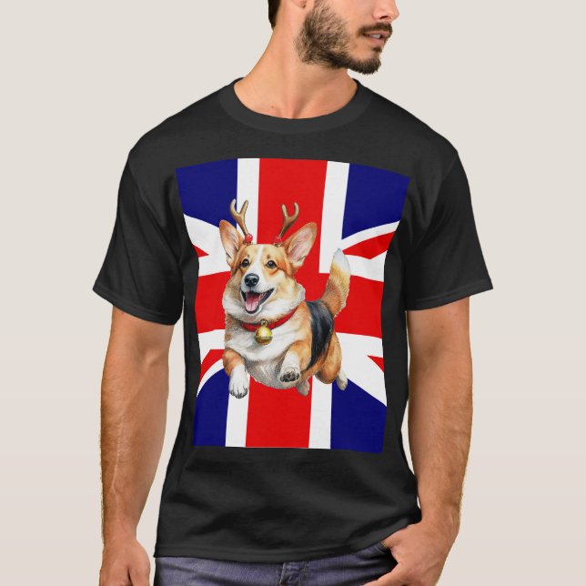 Camiseta Corgi Navidades británicos con ancas de renos (Anverso)