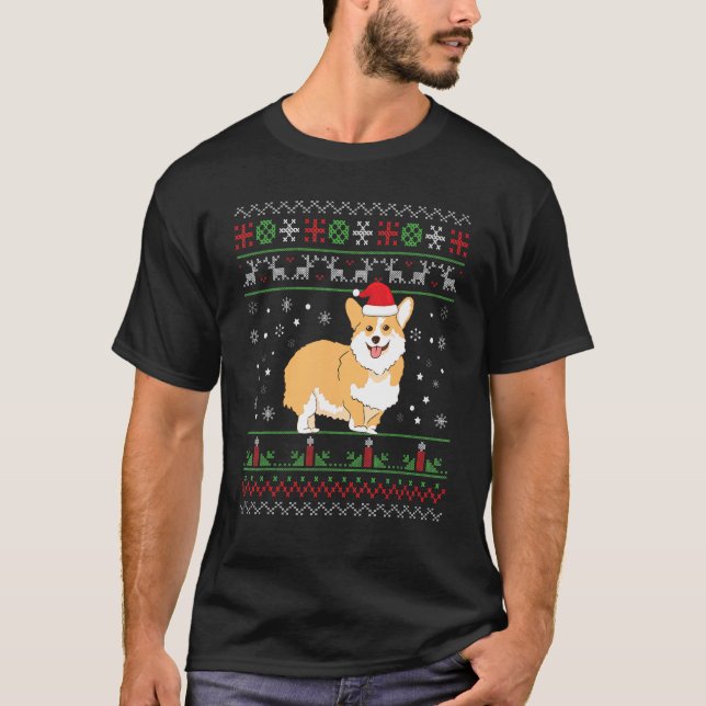 Camiseta Corgi Navidades feos Pajama Tree iluminan el cuerp (Anverso)