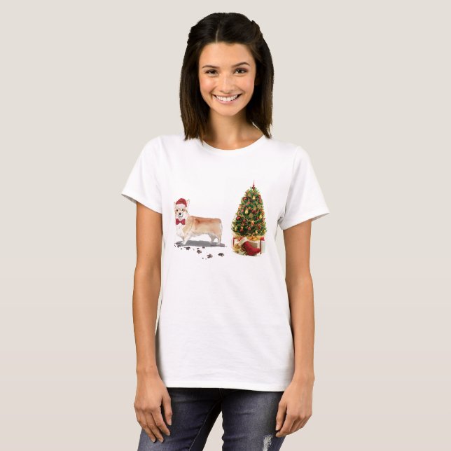 Camiseta Corgi Navidades graciosos perro con árbol (Anverso completo)