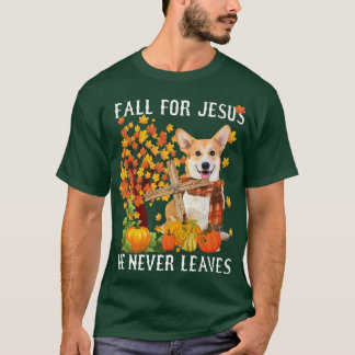 Camiseta Corgi Otoño Cae Por Jesús Nunca Se Va