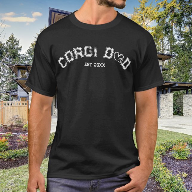 Camiseta Corgi Papá Corazón Pata Distressed Blanco (Subido por el creador)