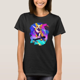 Camiseta Corgi Patinando En El Espacio Exterior Retro Vinta