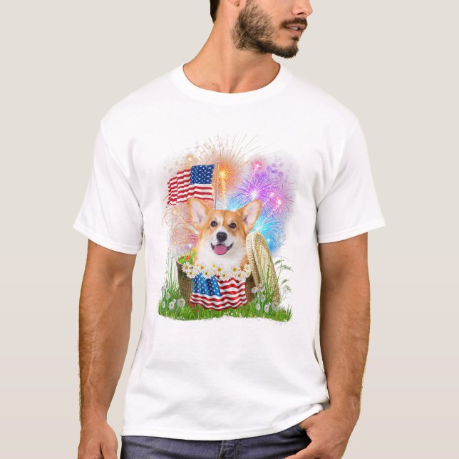 Camiseta Corgi Patriota Americano (Anverso)