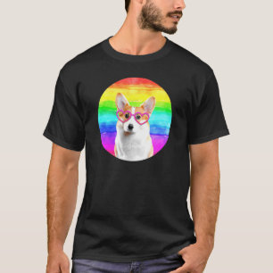 Camiseta Corgi Perro Arcoiris Gafas De Corazón Rosado Cute 