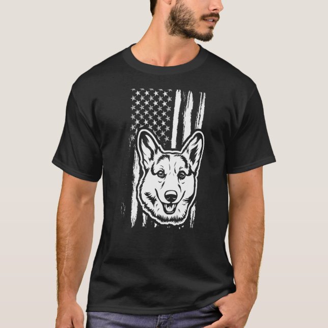 Camiseta Corgi Perro Bandera Americana Estados Unidos Cacho (Anverso)