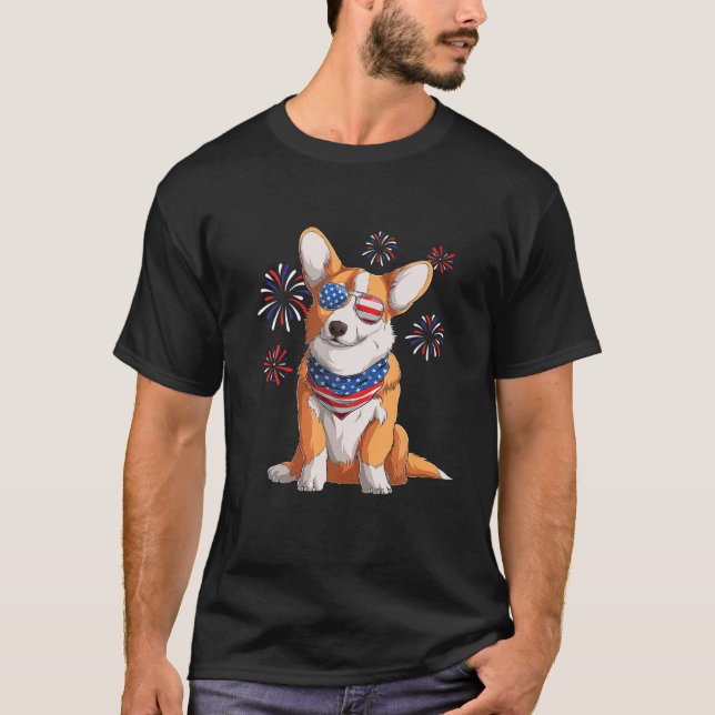 Camiseta Corgi Perro Bandera Estadounidense 4 De Julio Homb (Anverso)