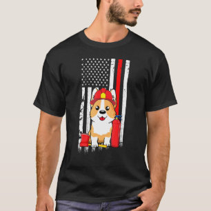 Camiseta Corgi Perro Bombero Bandera Americana Línea Roja F