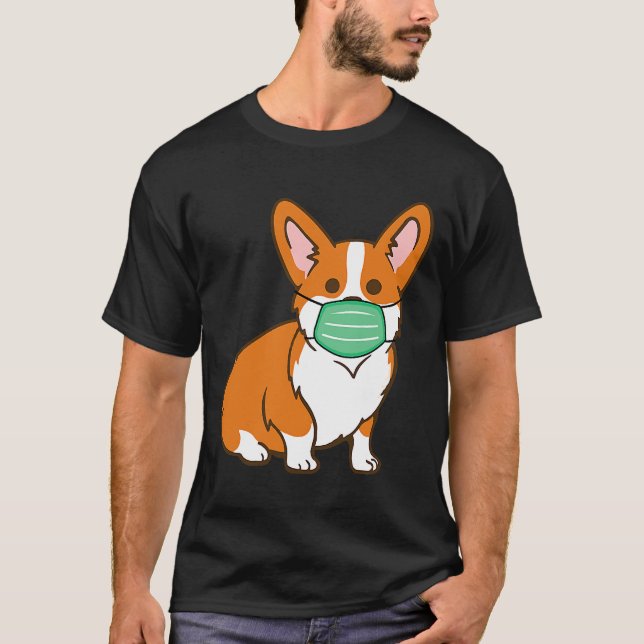 Camiseta Corgi Perro Cara Máscara Antivirus de distanciamie (Anverso)