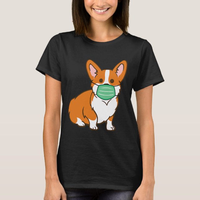 Camiseta Corgi Perro Cara Máscara Antivirus de distanciamie (Anverso)