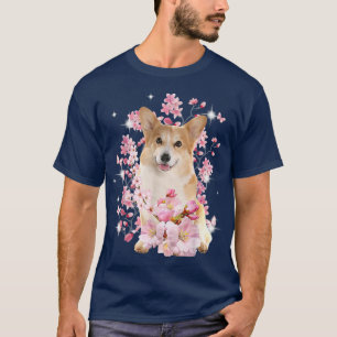 Camiseta Corgi Perro cerezo japonés Flor de cerezo Sakura T