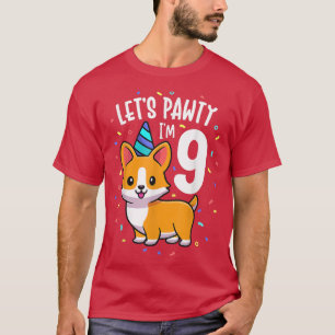 Camiseta Corgi Perro de 9 años ama Novena fiesta de cumplea