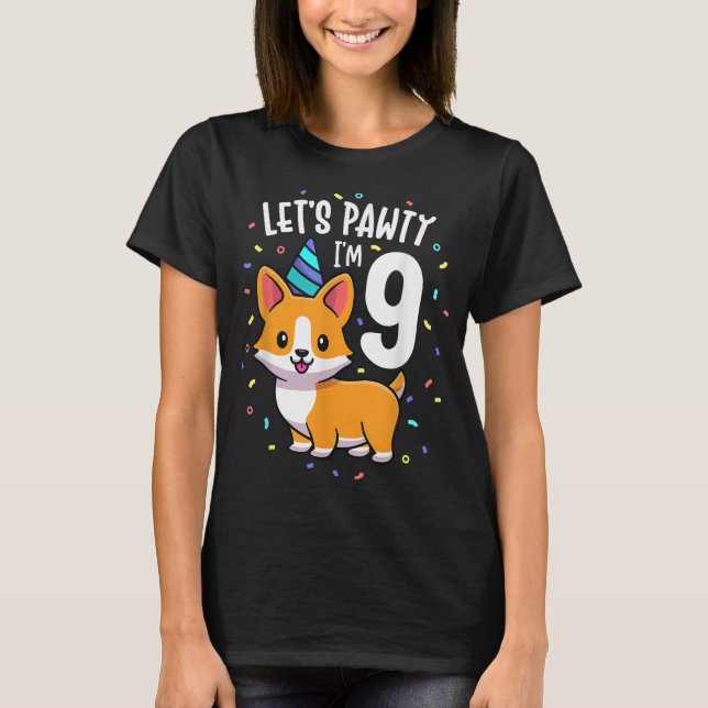 Camiseta Corgi Perro de 9 años ama Novena fiesta de cumplea (Anverso)