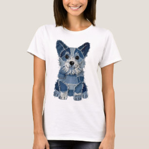 Camiseta Corgi Perro de Parche de Mezclilla