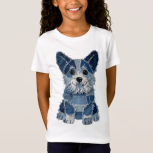 Camiseta Corgi Perro de Parche de Mezclilla