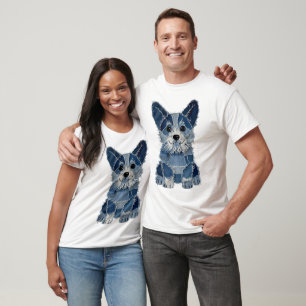 Camiseta Corgi Perro de Parche Denim