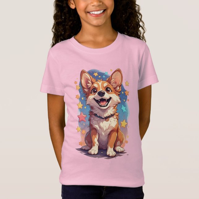 Camiseta Corgi Perro Dibujo Animado Feliz (Anverso)