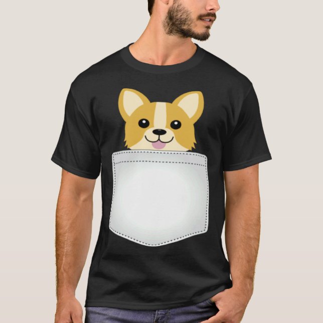 Camiseta Corgi Perro en Bolsillo del Pecho (Anverso)