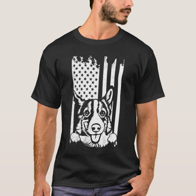 Camiseta Corgi perro estadounidense bandera artística de EE (Anverso)