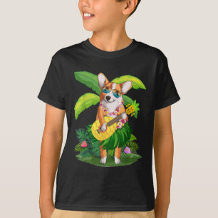 Camiseta Corgi Perro hawaiano &amp; Piña Ukulele verano