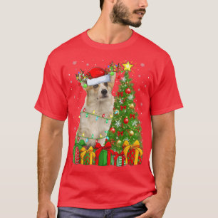 Camiseta Corgi Perro iluminando árbol de Navidad Santa Hat 