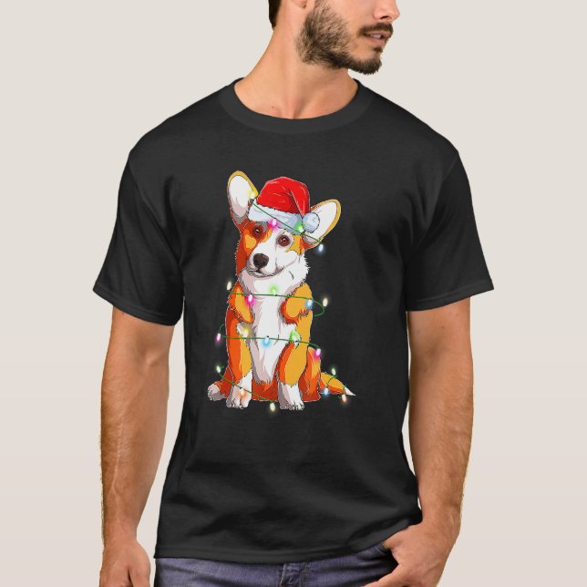 Camiseta Corgi Perro Luces Navideñas Santa Corgi Navidad (Anverso)
