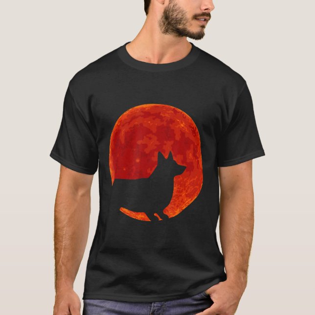 Camiseta Corgi Perro Luna Roja Halloween (Anverso)