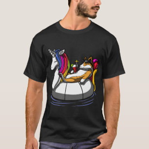 Camiseta Corgi Perro Montando Flotador de Unicornio