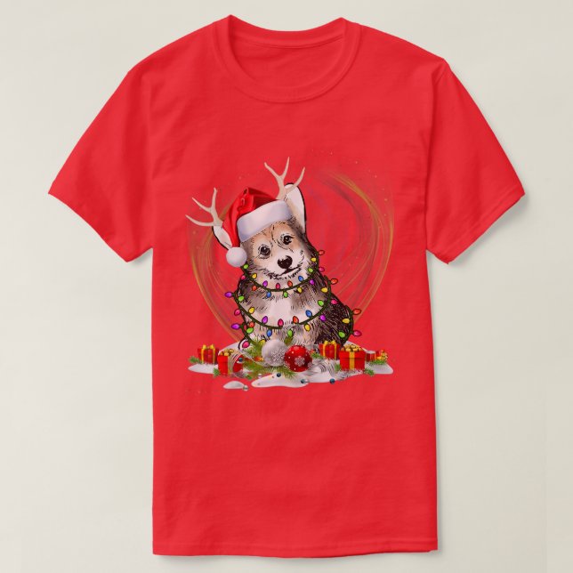 Camiseta Corgi Perro reno con luz de Navidades de Santa Hat (Diseño del anverso)
