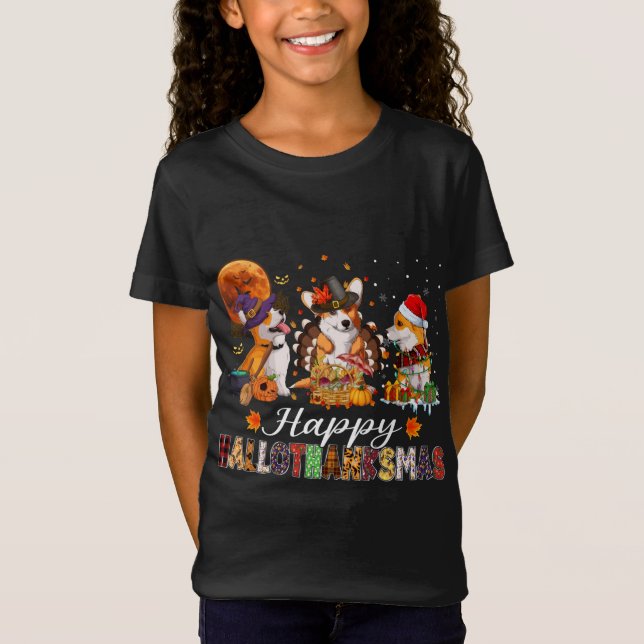 Camiseta Corgi Perros Halloween Navidades del Día de Acción (Anverso)